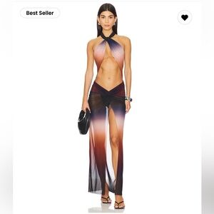 Jaded London Knotted Halterneck Maxi Dress in Ombre Multi Halter Maxi Dress